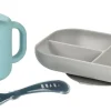 Sale Coffret D'Apprentissage Silicone + Tasse Blue Couverts, Vaisselle Et Bavoirs