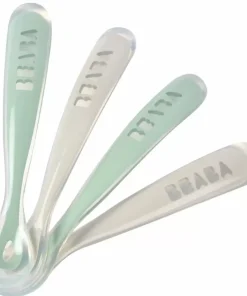 Discount Lot 4 Cuilleres 1Er Age Silicone Velvet Grey / Sage Green Couverts, Vaisselle Et Bavoirs