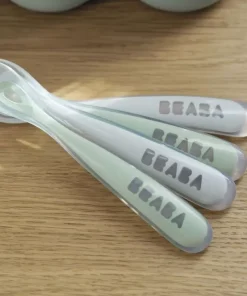 Discount Lot 4 Cuilleres 1Er Age Silicone Velvet Grey / Sage Green Couverts, Vaisselle Et Bavoirs