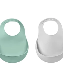 Outlet Lot De 2 Bavoirs Silicone Light Mist/Sage Green Couverts, Vaisselle Et Bavoirs