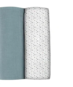 Clearance Lot De 2 Langes Xxl En Coton Baltic Blue/Points Emmaillotage