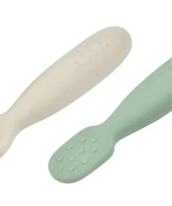 Hot Lot De 2 Pre-Cuillere Silicone Sage Green / Velvet Grey Couverts, Vaisselle Et Bavoirs