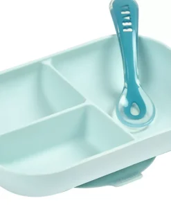 Hot Set Repas Silicone Avec Ventouse Blue Couverts, Vaisselle Et Bavoirs