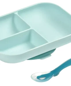 Hot Set Repas Silicone Avec Ventouse Blue Couverts, Vaisselle Et Bavoirs