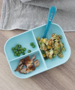 Hot Set Repas Silicone Avec Ventouse Blue Couverts, Vaisselle Et Bavoirs