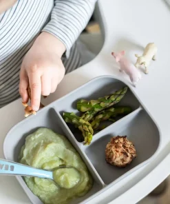 Sale Set Repas Silicone Avec Ventouse Grey Couverts, Vaisselle Et Bavoirs
