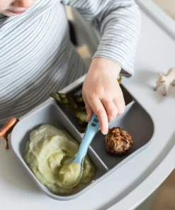 Sale Set Repas Silicone Avec Ventouse Grey Couverts, Vaisselle Et Bavoirs