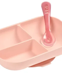 Sale Set Repas Silicone Avec Ventouse Pink Couverts, Vaisselle Et Bavoirs