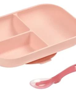 Sale Set Repas Silicone Avec Ventouse Pink Couverts, Vaisselle Et Bavoirs