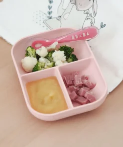 Sale Set Repas Silicone Avec Ventouse Pink Couverts, Vaisselle Et Bavoirs