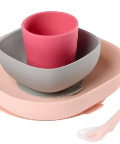 Outlet Set Vaisselle Silicone 4 Pieces Pink Couverts, Vaisselle Et Bavoirs