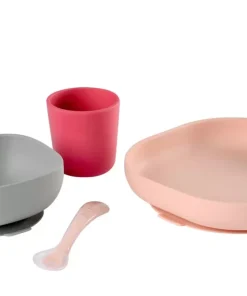 Outlet Set Vaisselle Silicone 4 Pieces Pink Couverts, Vaisselle Et Bavoirs