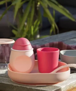 Outlet Set Vaisselle Silicone 4 Pieces Pink Couverts, Vaisselle Et Bavoirs
