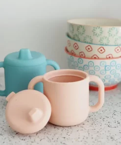 Clearance Tasse D'Apprentissage Silicone Pink Couverts, Vaisselle Et Bavoirs