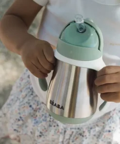 New Tasse Paille Inox 250 Ml Sage Green Couverts, Vaisselle Et Bavoirs